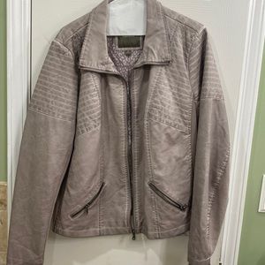 Maurices, plus size , faux leather motto jacket with ribbing